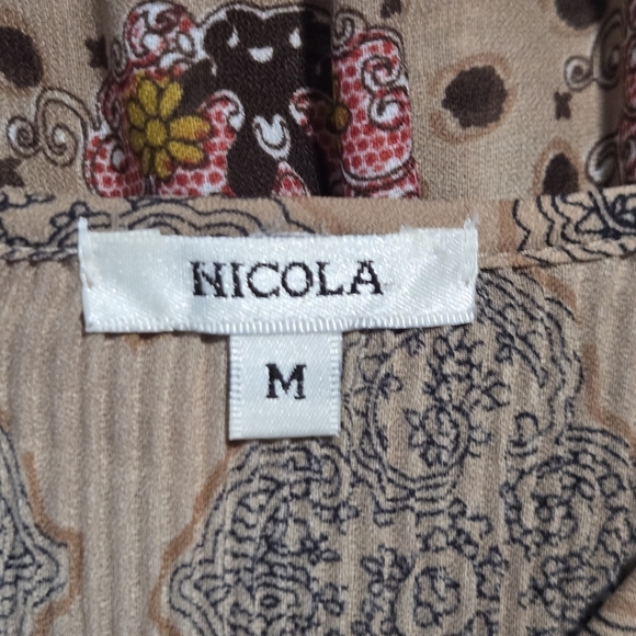 Nicola Womens Boho Chic Mixed Print Pleated Beaded Bell Sleeves Blouse Medium - Picture 8 of 8